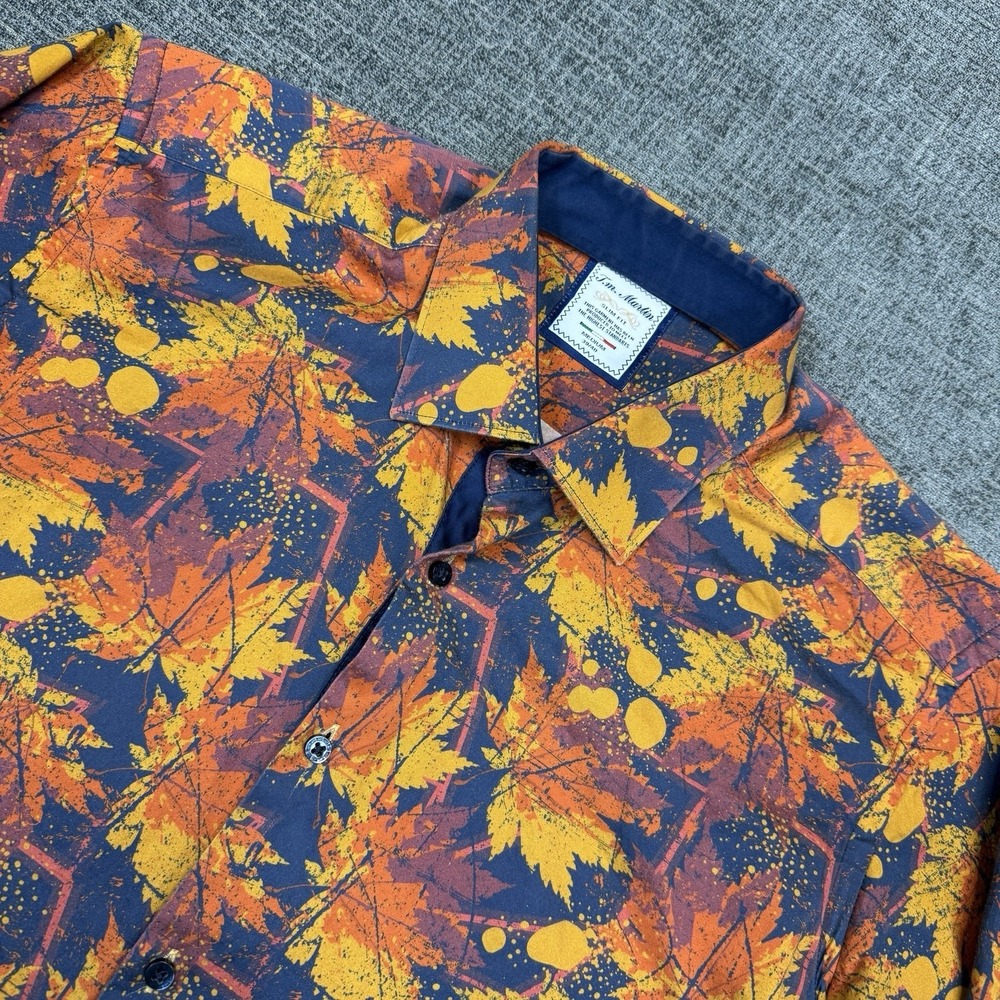 Mens Paint Splatter Long Sleeve Button Shirt Men's Medium 39/40 Slim T.M. Martin